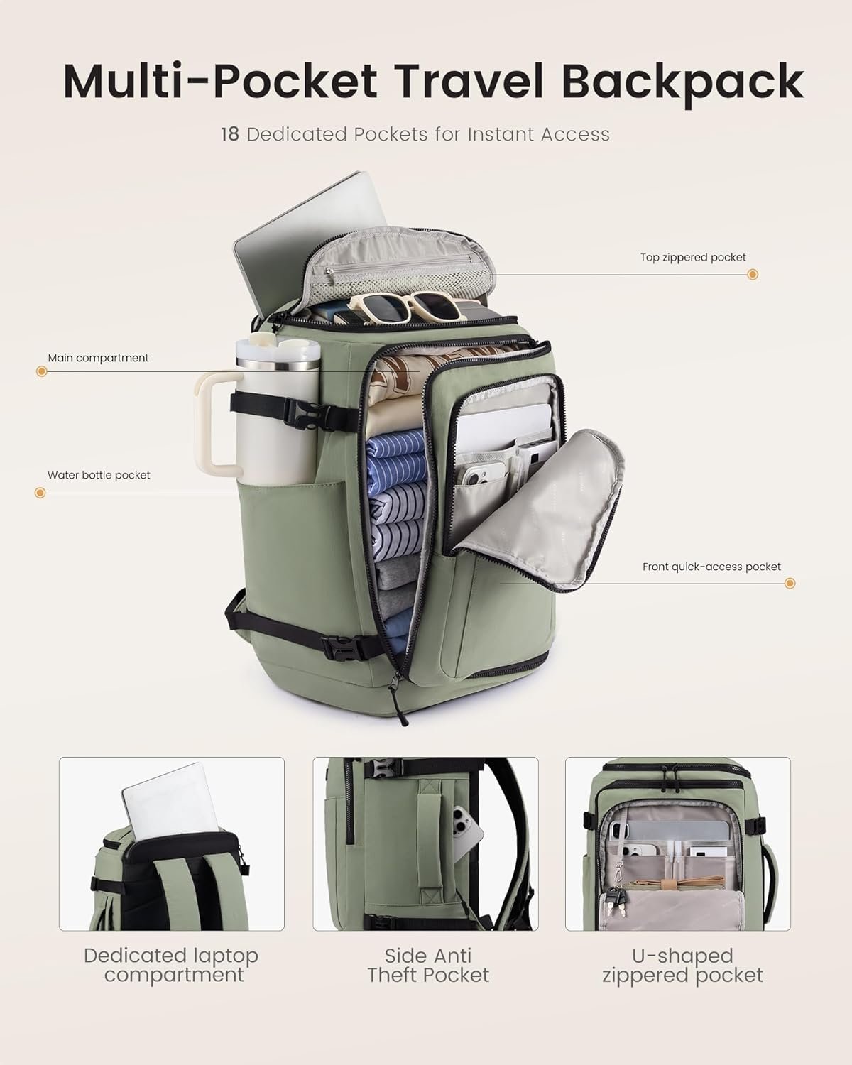 1777436895 LOVEVOOK Travel Backpack for Women Men 25L Airline Approved Personal Item Carry On Backpack Lightweight with 2 Packing Cubes Waterproof Daypack for Work Gym Weekend Travel Slate Green Black.jpg