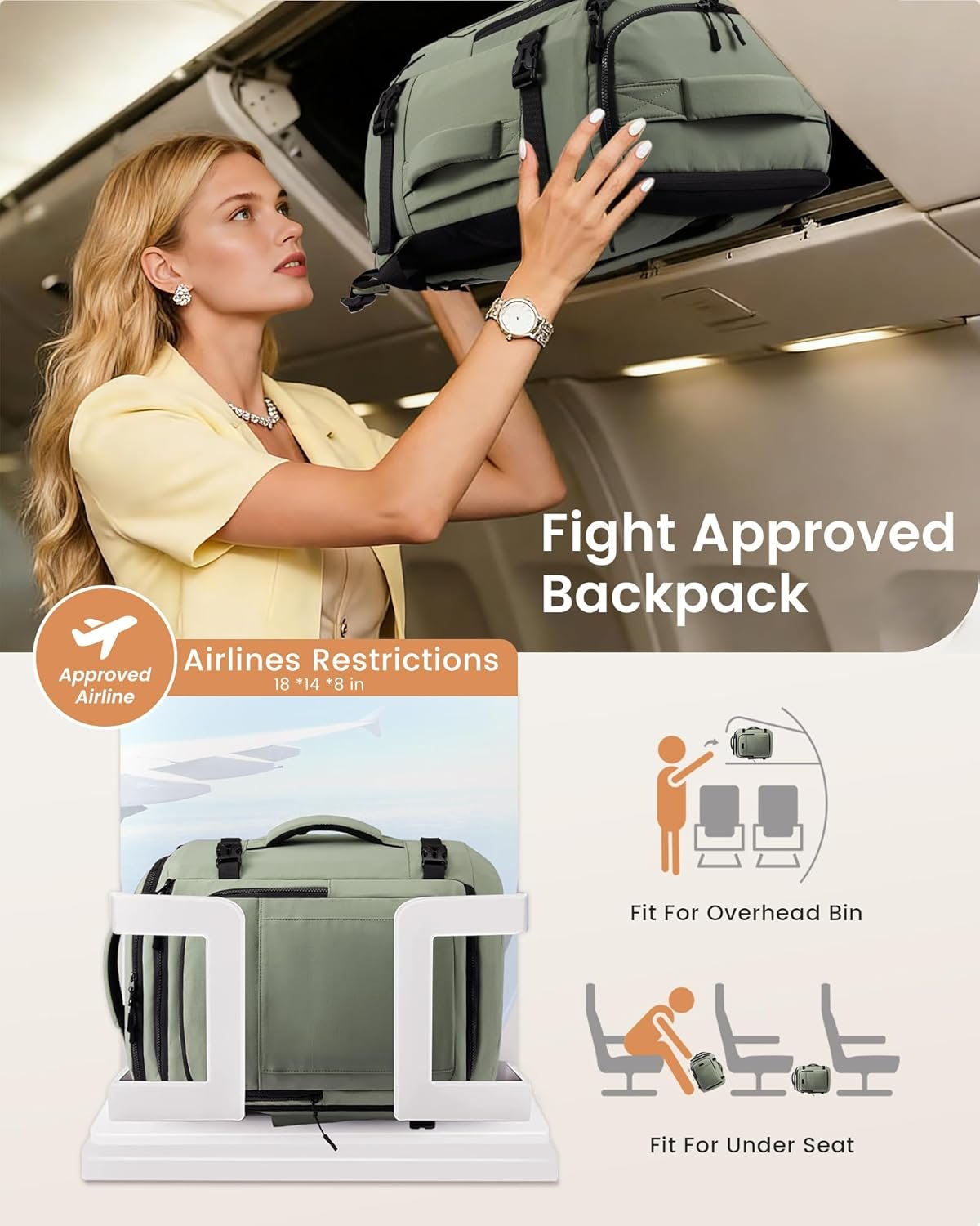 1777436898 LOVEVOOK Travel Backpack for Women Men 25L Airline Approved Personal Item Carry On Backpack Lightweight with 2 Packing Cubes Waterproof Daypack for Work Gym Weekend Travel Slate Green Black.jpg