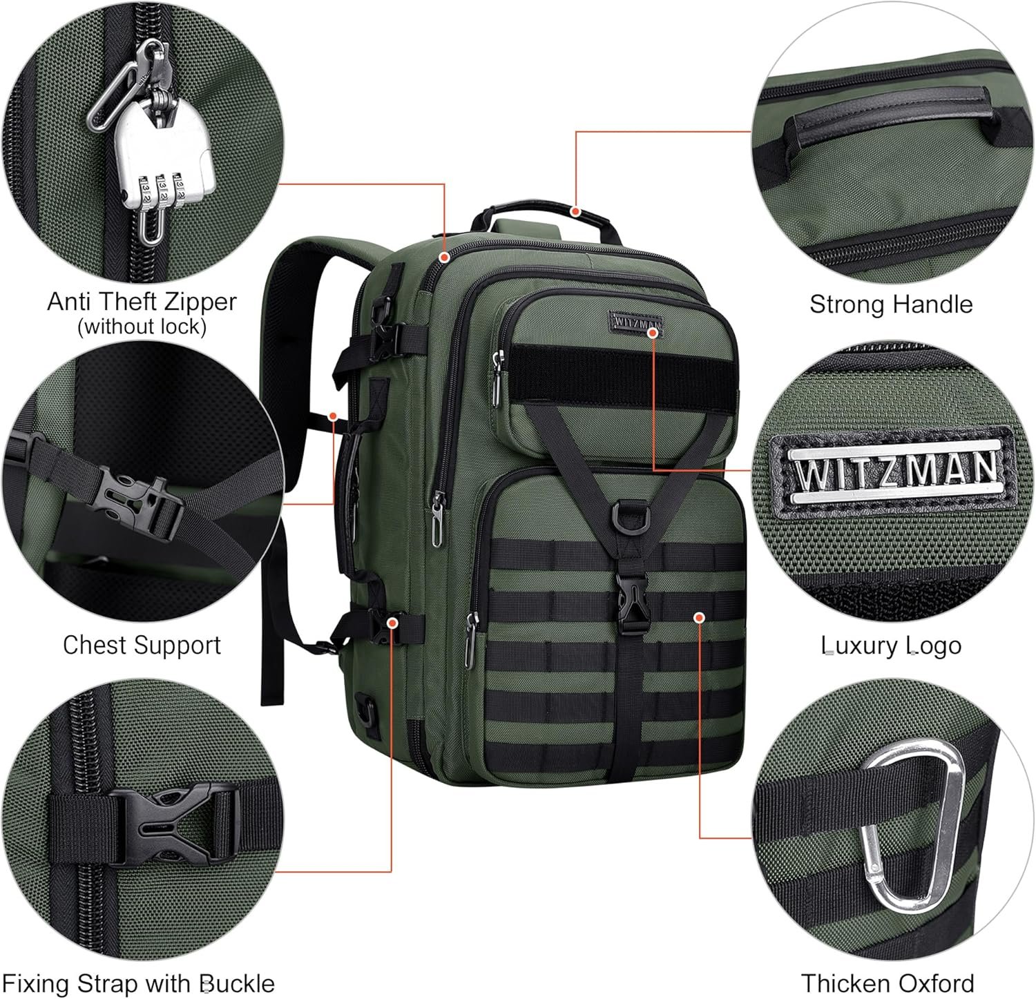 1777454014 WITZMAN Carry On Travel Backpack for Men Large Convertible 45L Fit 17 Inch Laptop Backpack 3 in 1 Bag for Airline ApprovedB688 Light Green.jpg