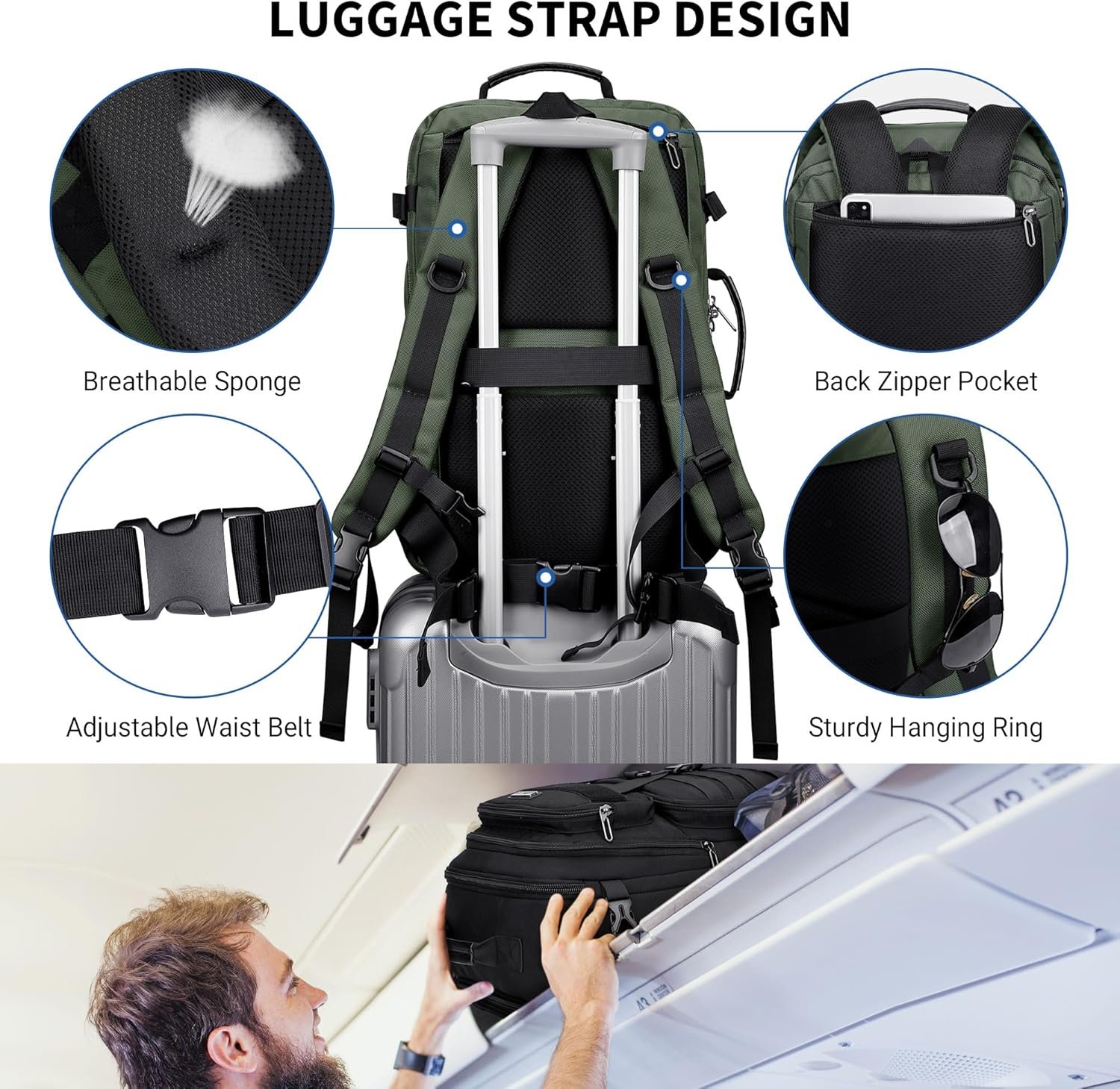 1777454017 WITZMAN Carry On Travel Backpack for Men Large Convertible 45L Fit 17 Inch Laptop Backpack 3 in 1 Bag for Airline ApprovedB688 Light Green.jpg