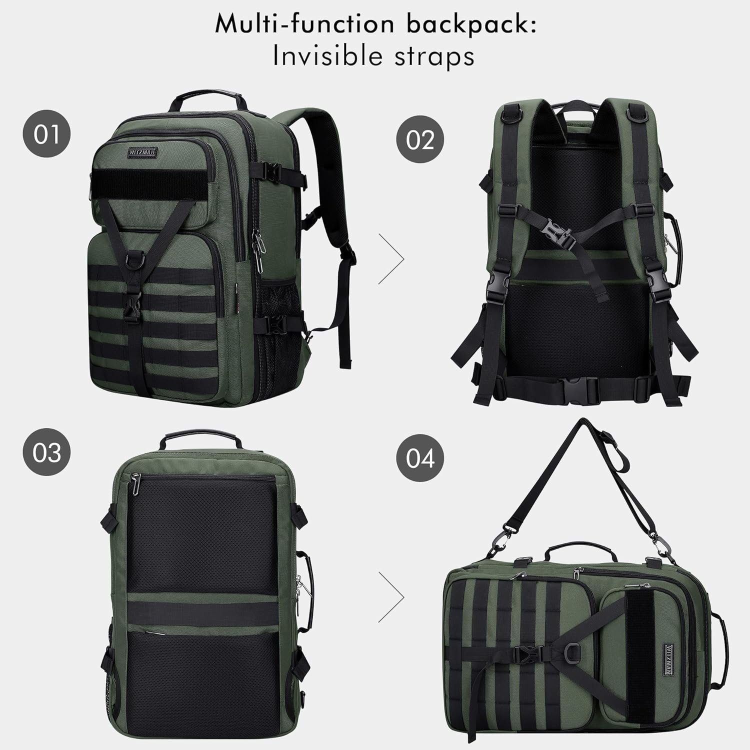 1777454020 WITZMAN Carry On Travel Backpack for Men Large Convertible 45L Fit 17 Inch Laptop Backpack 3 in 1 Bag for Airline ApprovedB688 Light Green.jpg