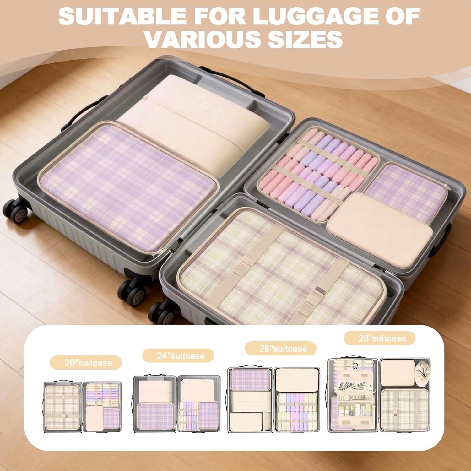 1777457458 8 Set Packing Cubes for TravelSuitcase Organizer Bags for Luggage with Shoe Hanging Toiletry Bag Vacation Essentials Accessories for Cruise Ship Airplane Must HaveRoad Trip Camp GiftsCream.jpg