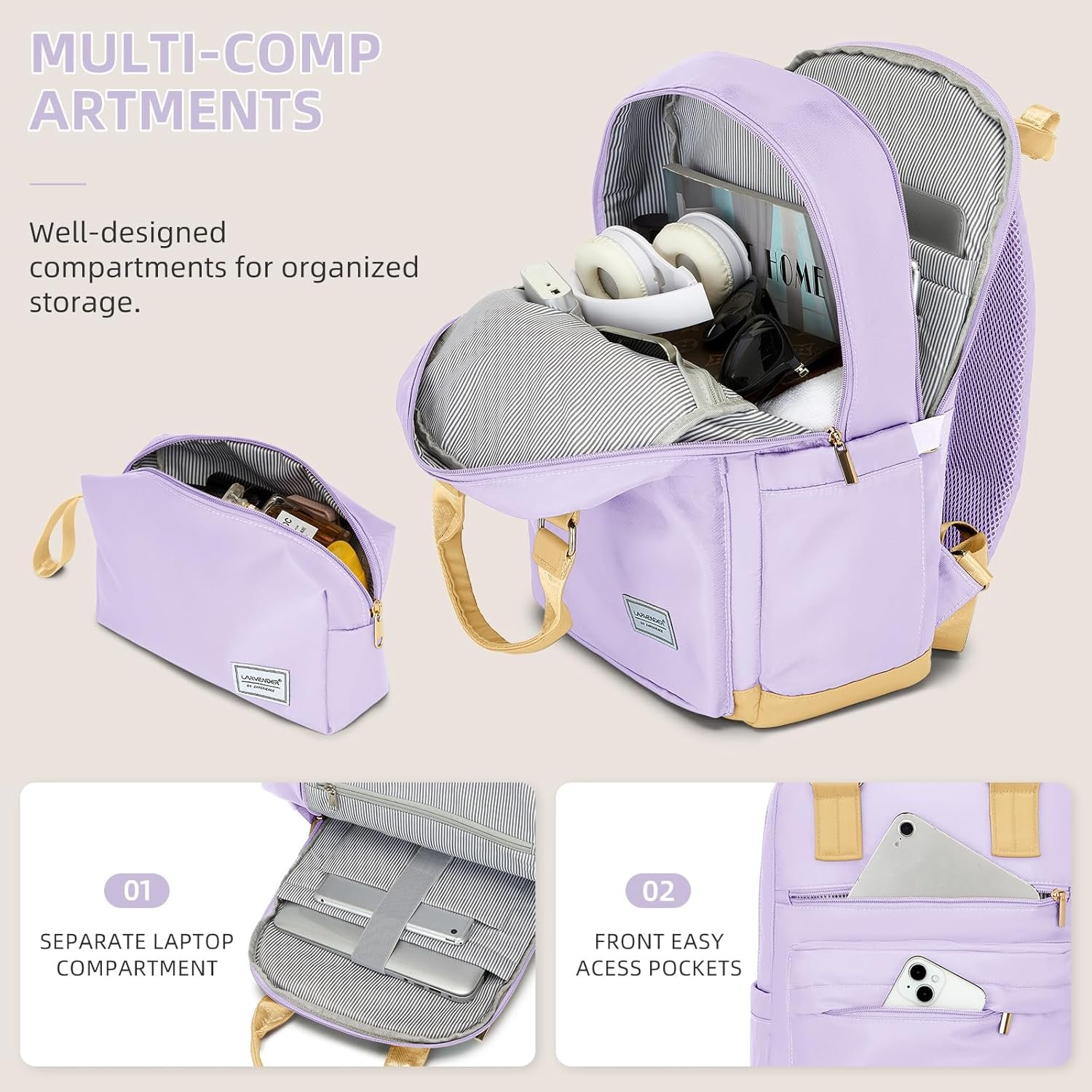1777459388 LARVENDER Luggage Sets 3 Piece Expandable Carry on Luggage 22x14x9 Airline Approved Hardshell Suitcase with Wheels TSA Lock Lightweight Suitcase Set for Women with Travel Backpack Lavender.jpg