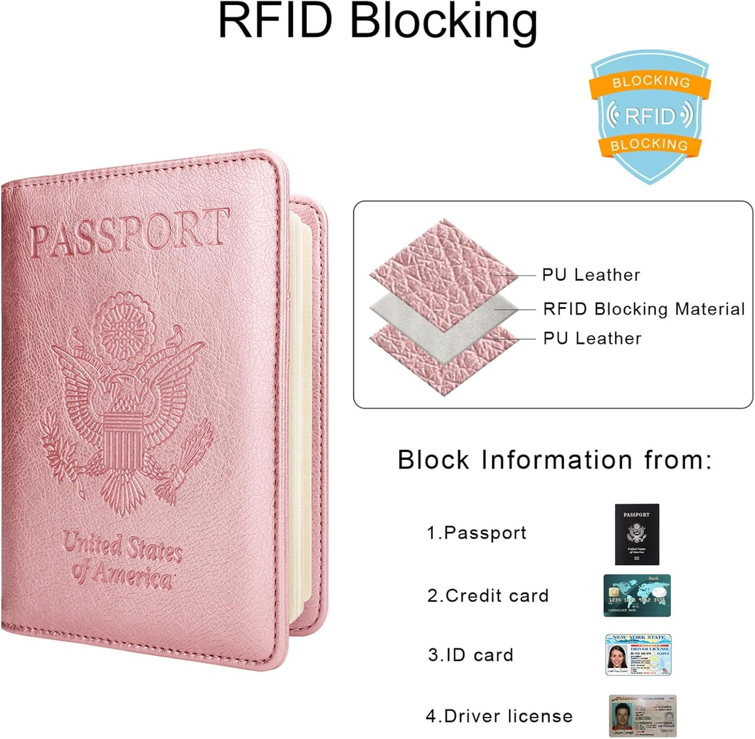 1777460832 WALNEW Passport Holder for Travel RFID Passport Cover Wallet for Women Men PU Leather Passport Book Card Holder Case with Pen Elastic Band Closure A Rosegold.jpg