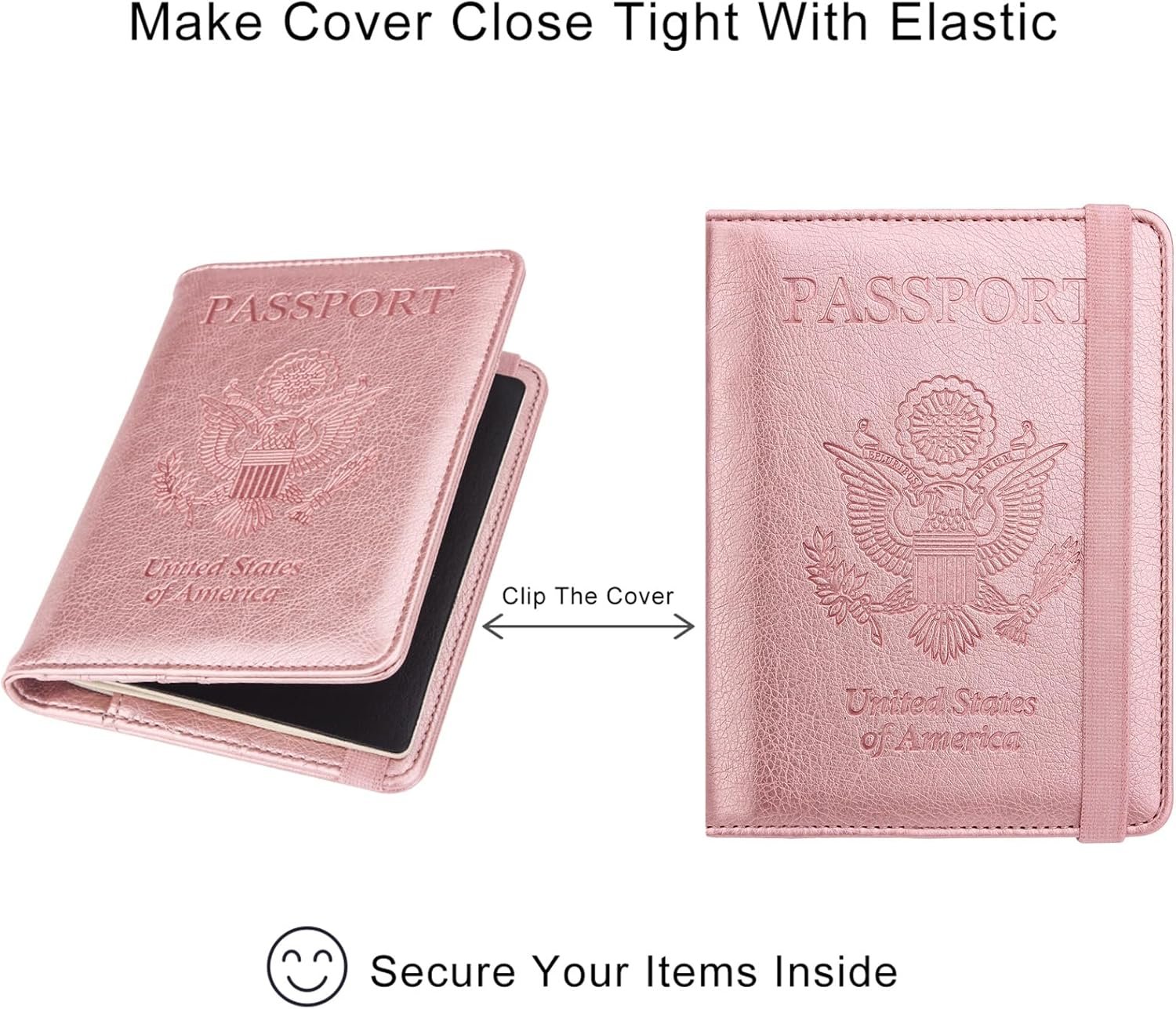 1777460834 WALNEW Passport Holder for Travel RFID Passport Cover Wallet for Women Men PU Leather Passport Book Card Holder Case with Pen Elastic Band Closure A Rosegold.jpg