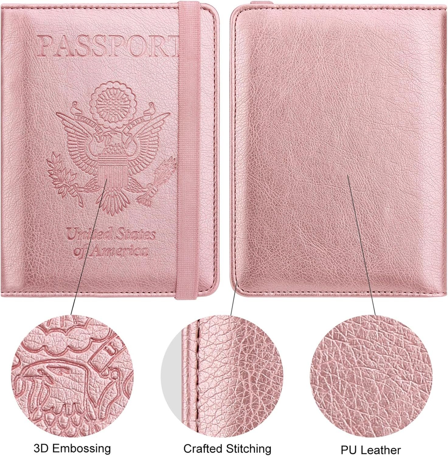 1777460836 WALNEW Passport Holder for Travel RFID Passport Cover Wallet for Women Men PU Leather Passport Book Card Holder Case with Pen Elastic Band Closure A Rosegold.jpg