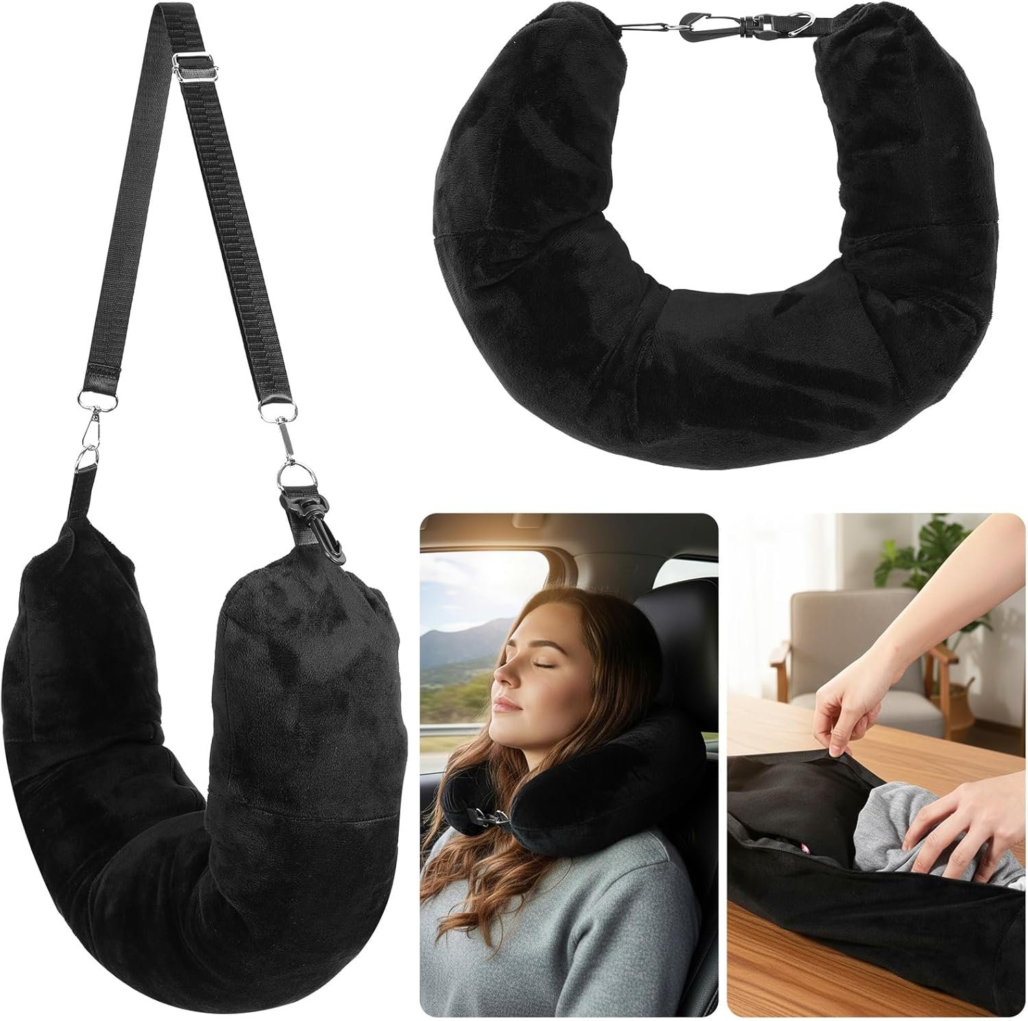 1777463745 Stuffable Travel Pillow Velvet Neck Pillow for Travel Stuffed with Clothes Traveling Pillows for Airplanes Traveling Essentials Multifunctional Sleeping Rest Cushion No FillerBlack.jpg