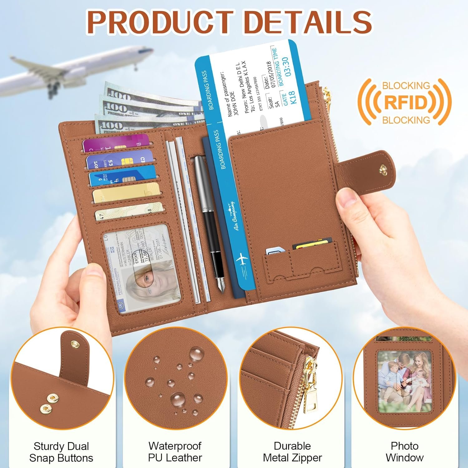 1777469314 Passport Holder for Travel Women RFID Blocking Passport Wallet with Airtag Slot PU Leather Passport Cover Travel Wallet with Zippered Coins Pocket for Travel Essentials.jpg