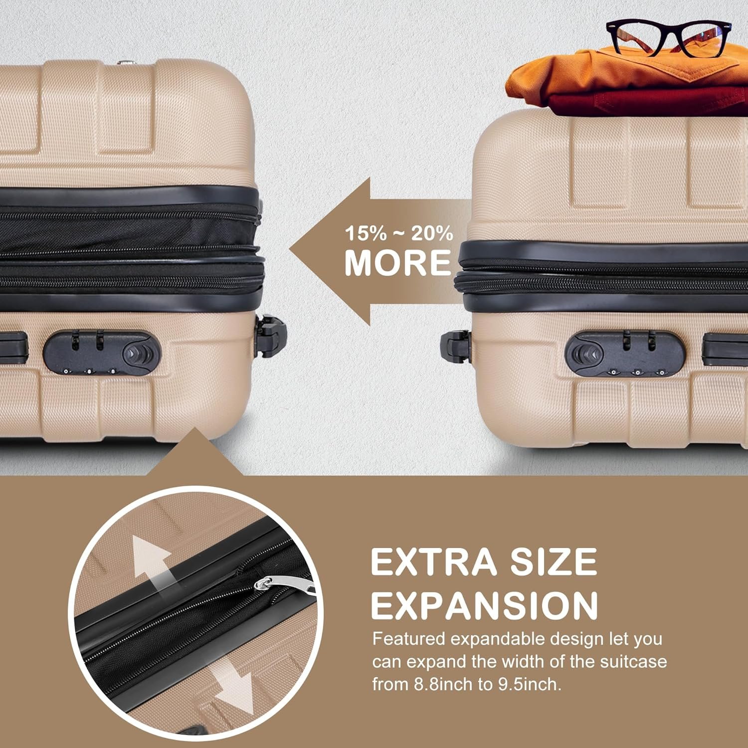 1777471354 SUPER DEAL 21 Inch Expandable Suitcase Hardside Carry On Travel Luggage with Spinner Wheels Height Adjustable Handle Champagne.jpg