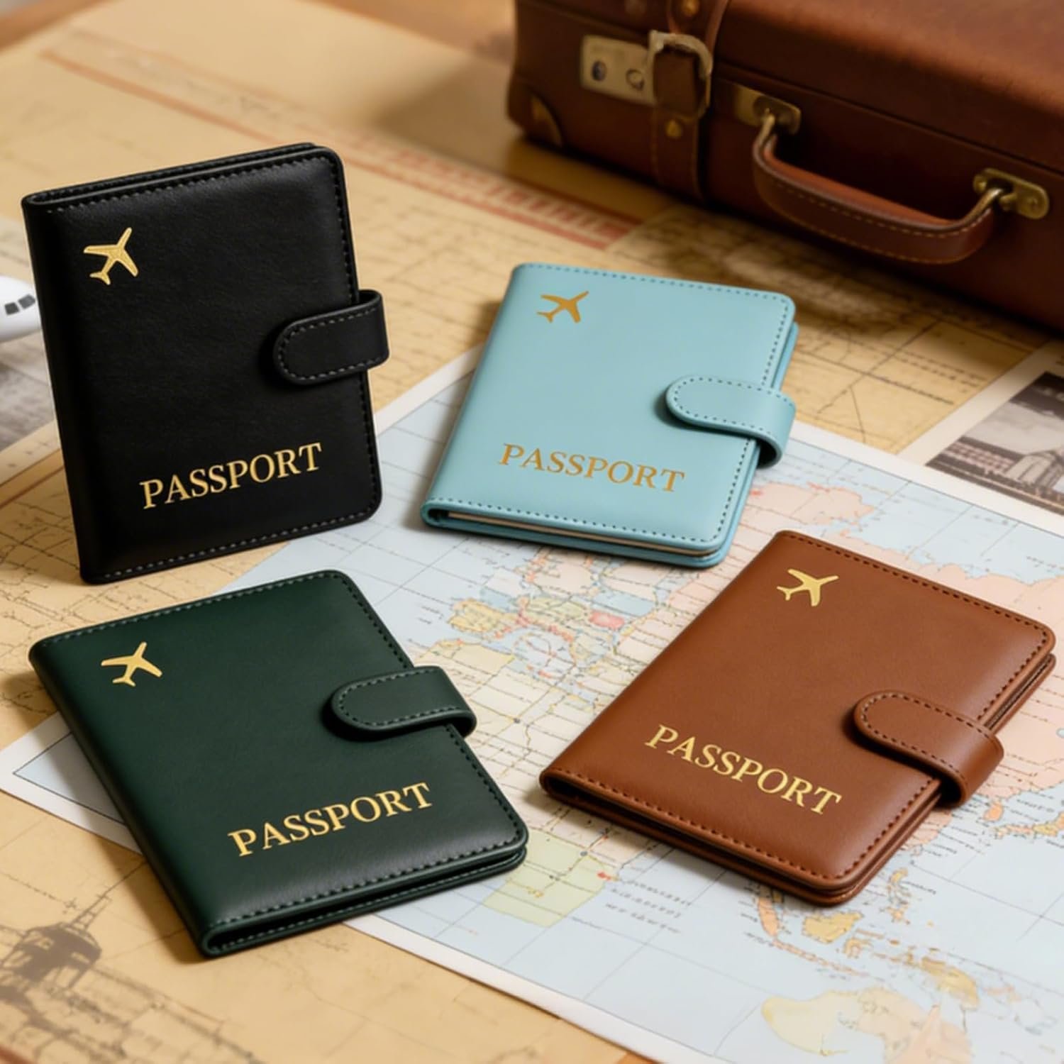 1777474028 Passport Holder with Airtag Slot Cards Cash Air Ticket Pocket Travle Gifts for Women Men RFID Blocking Wallet Passport Book Cover Case Green.jpg