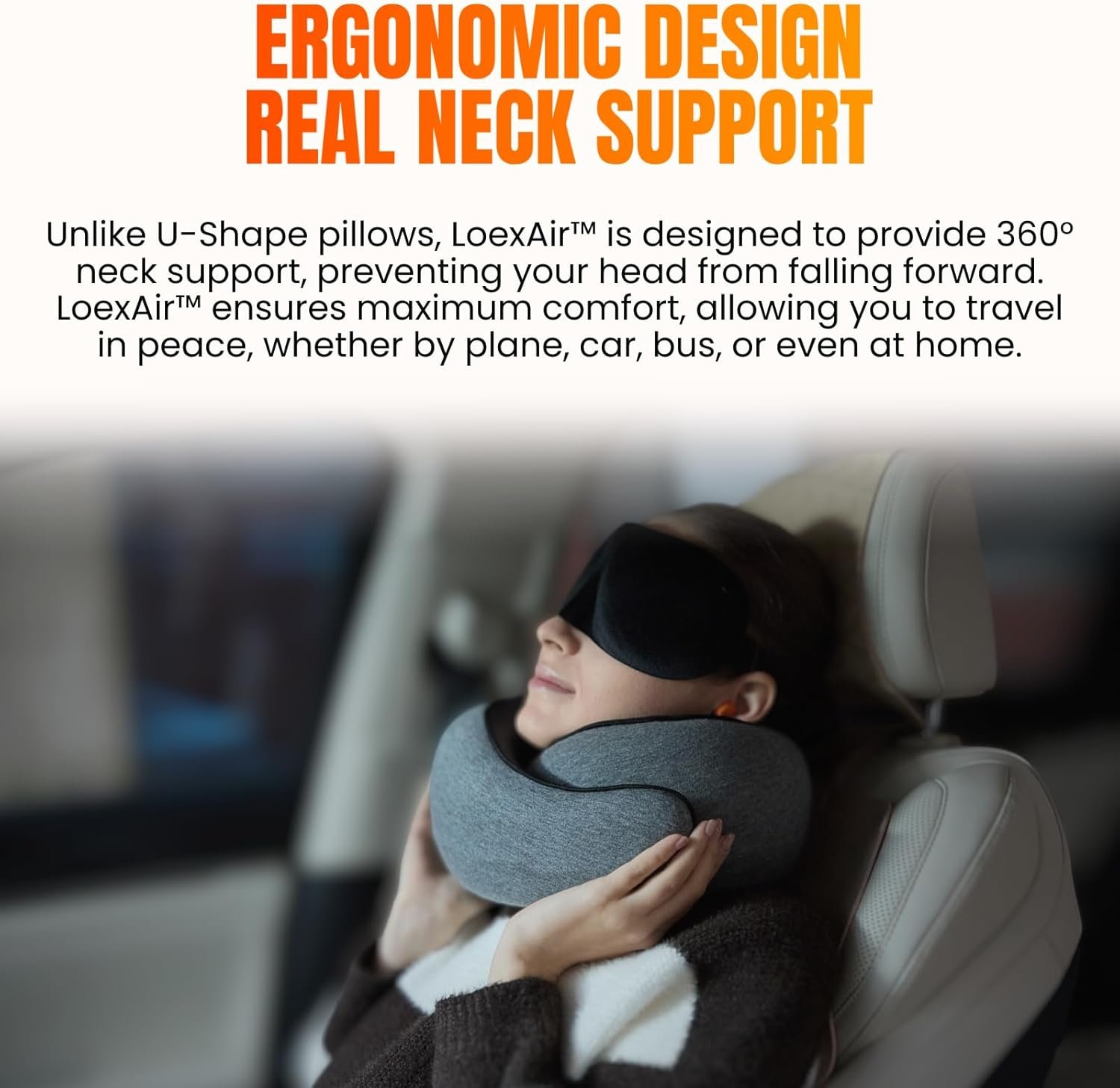 1777477293 LOEXAIR™ Hooded Pro Travel Pillow Memory Foam Neck Support Pillow for Airplane Flight Super Soft Pure Cotton Fabric Maximum Privacy Light Block Design Lightweight Full Travel Kit Light Grey.jpg