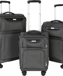 WireHot 3-Piece Softside Expandable Luggage Set with Front Open Pocket, Lightweight and Durable Oxford Fabric Suitcase Set with TSA Lock (Gray, 20in/24in/28in)