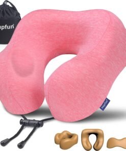 napfun Neck Pillow for Traveling, Upgraded Travel Neck Pillow for Airplane 100% Pure Memory Foam Travel Pillow for Flight Headrest Sleep, Portable Plane Accessories, Rose