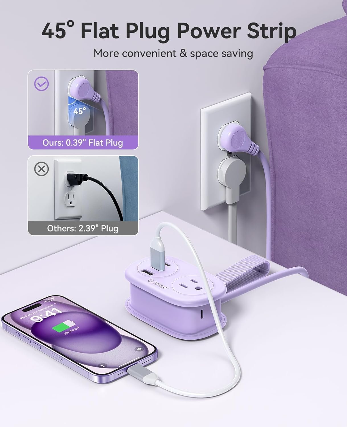 1777484636 ORICO Cruise Approved Power Strip for Travel 5 in 1 Extension Cord with 2 AC Outlets 2 USB A and 1 USB C Ports 3.7 ft Flat Plug Wrapped Around Power Strip for Cruise Office Hotel Home AP3.jpg