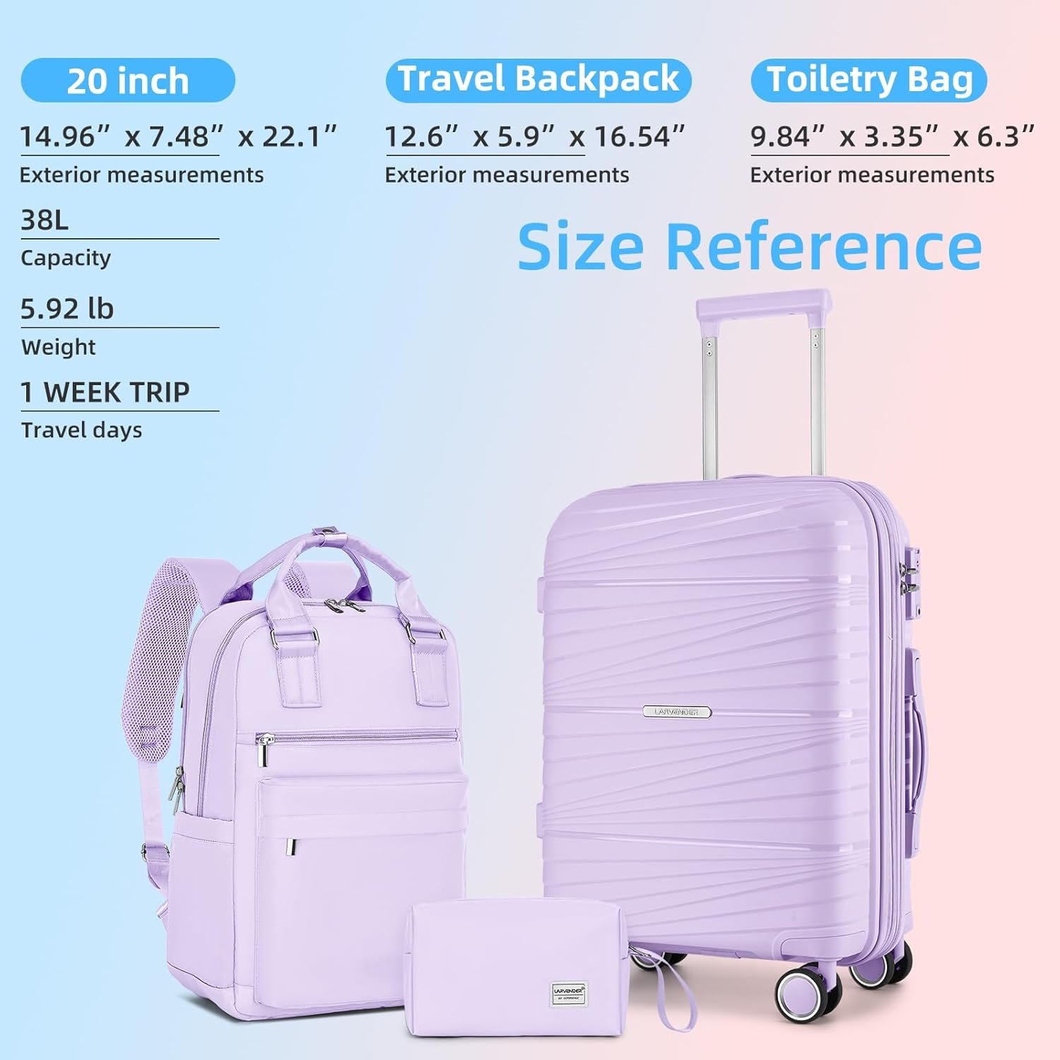 1777485583 LARVENDER Luggage Sets 3 Piece Expandable Carry On Luggage 22x14x9 Airline Approved 20 Inch Hardshell Lightweight PP Carry On Suitcase for Women with Spinner Wheels TSA Lock Lavender.jpg