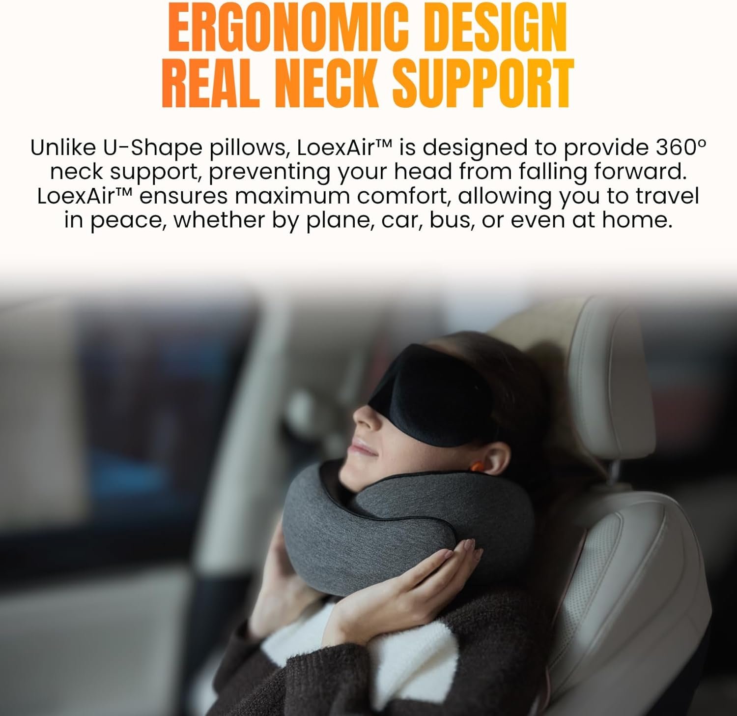 1777486808 LOEXAIR™ Travel Pillow Neck Pillow Travel for Airplane Car 100 Cotton Fabric Memory Foam Plane Pillow Lightweight Easy to Carry on Flight Full Travel Set Eye Mask Earplugs Dark Grey.jpg