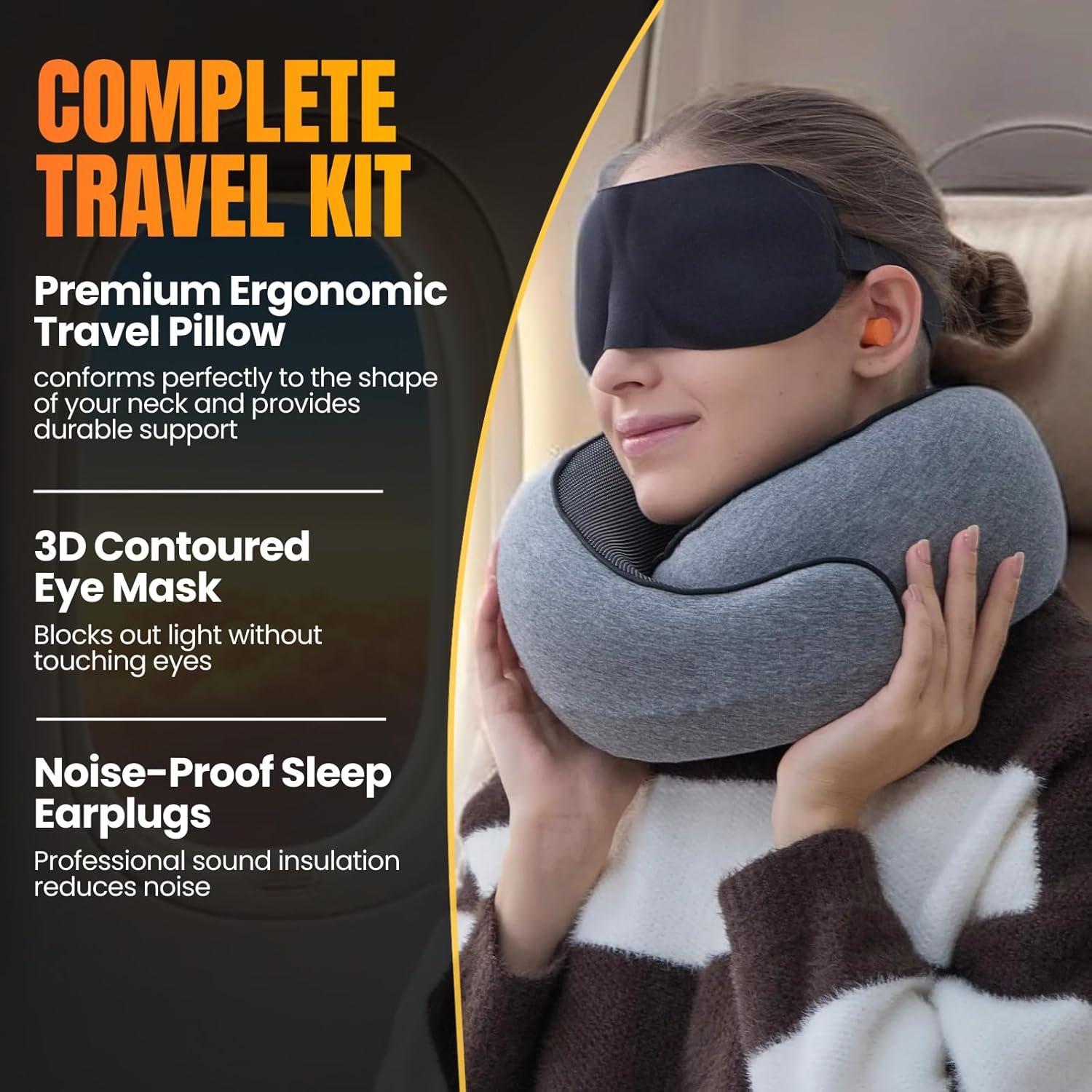 1777489615 LOEXAIR™ Travel Pillow Neck Pillow Travel for Airplane Car 100 Cotton Fabric Memory Foam Plane Pillow Lightweight Easy to Carry on Flight Full Travel Set Eye Mask Earplugs Light Grey.jpg