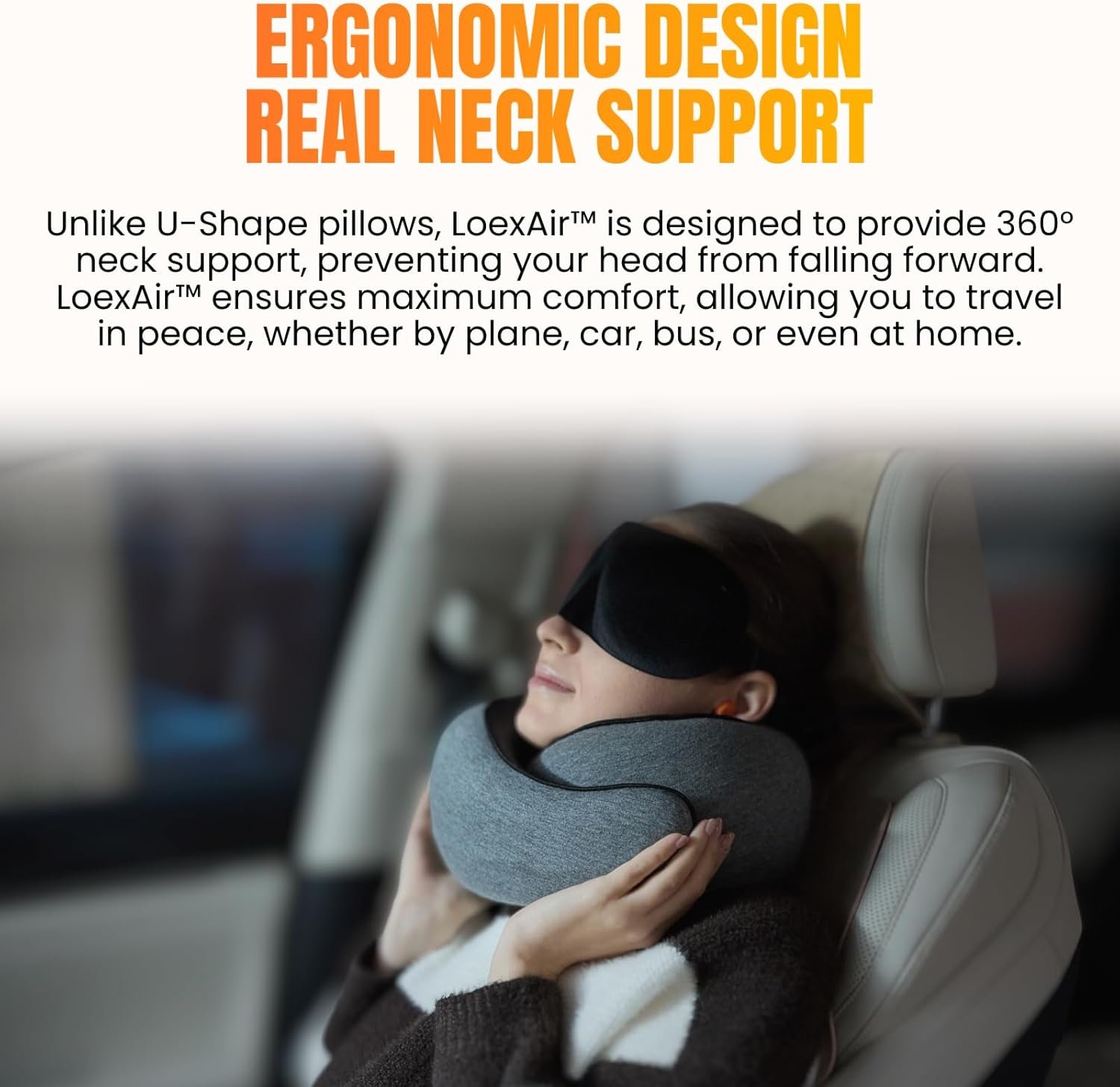 1777489622 LOEXAIR™ Travel Pillow Neck Pillow Travel for Airplane Car 100 Cotton Fabric Memory Foam Plane Pillow Lightweight Easy to Carry on Flight Full Travel Set Eye Mask Earplugs Light Grey.jpg