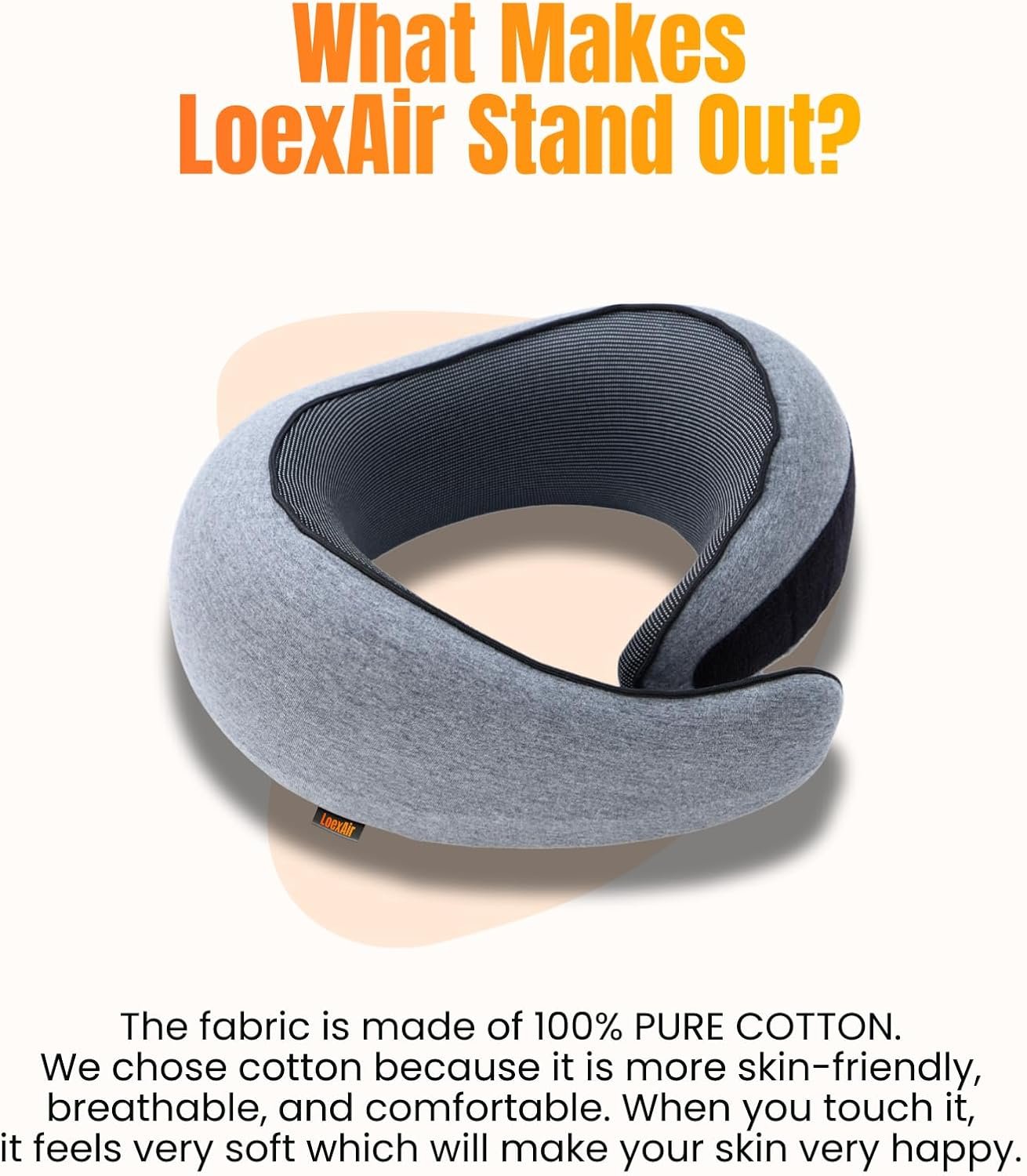 1777489624 LOEXAIR™ Travel Pillow Neck Pillow Travel for Airplane Car 100 Cotton Fabric Memory Foam Plane Pillow Lightweight Easy to Carry on Flight Full Travel Set Eye Mask Earplugs Light Grey.jpg