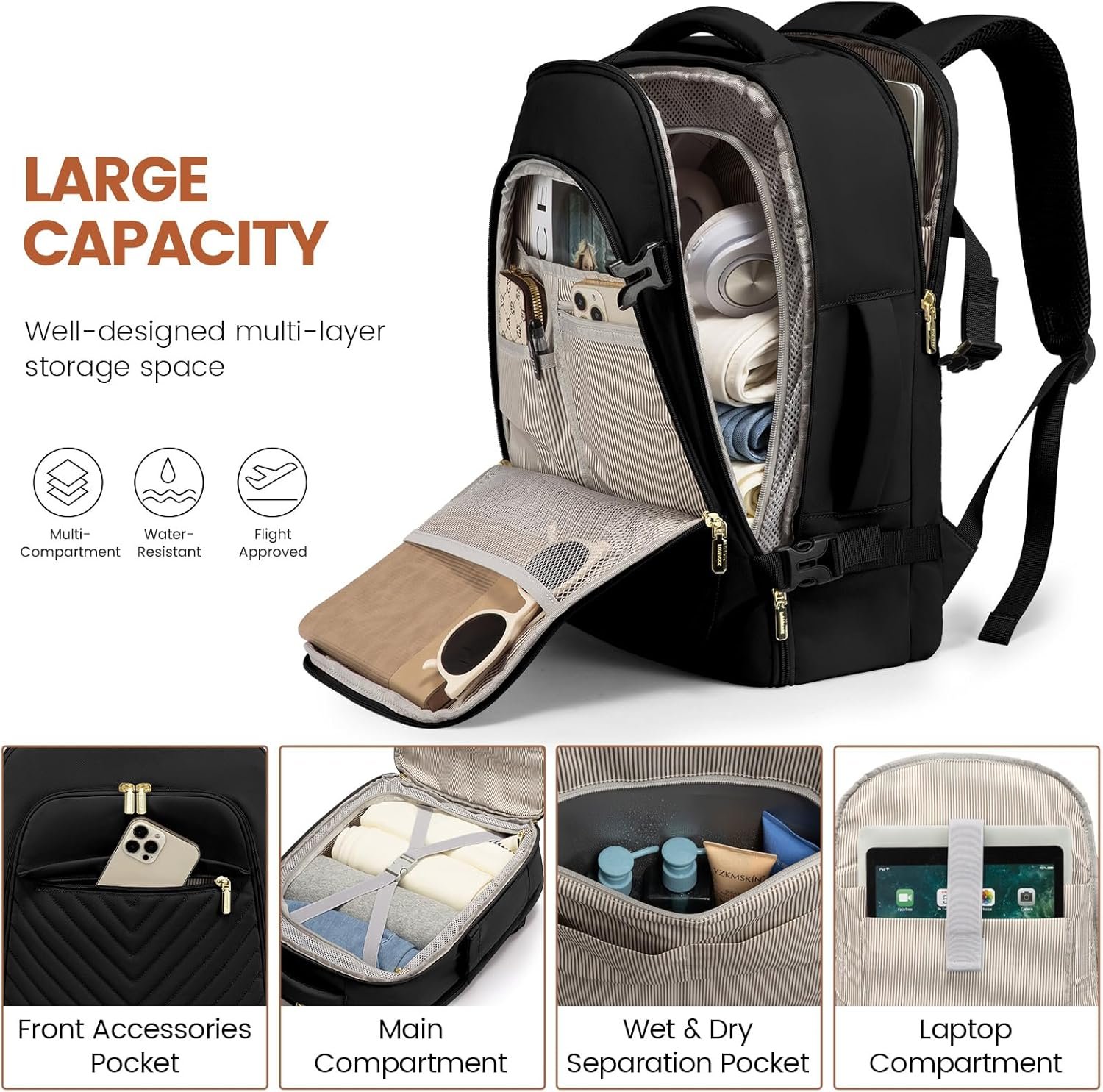 1777489866 LOVEVOOK 40L Travel Backpack for Women Men Carry on Backpack for Airplanes TSA Personal Item Travel Bag fits 17 Laptop Waterproof Travel Essentials Flight Approved with 2 Packing Cubes Black.jpg