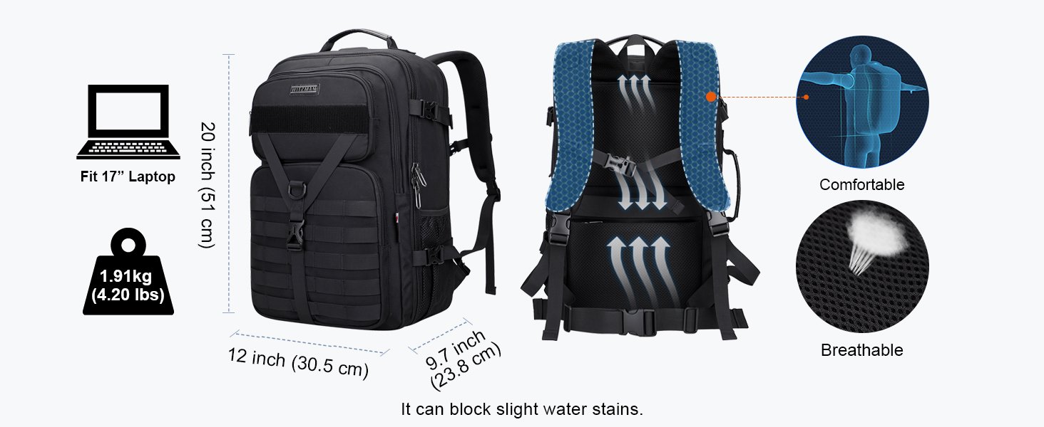 WITZMAN Carry On Travel Backpack for Men Women Large Convertible 45L Nylon Backpack