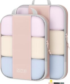 2 Set Compression Packing Cubes for Travel Essentials,Compressible Expandable Packing Cubes for Suitcase,OlarHike Luggage Organizer Bags for Travel,Handy Helper for Organizing Clothes(Beige)