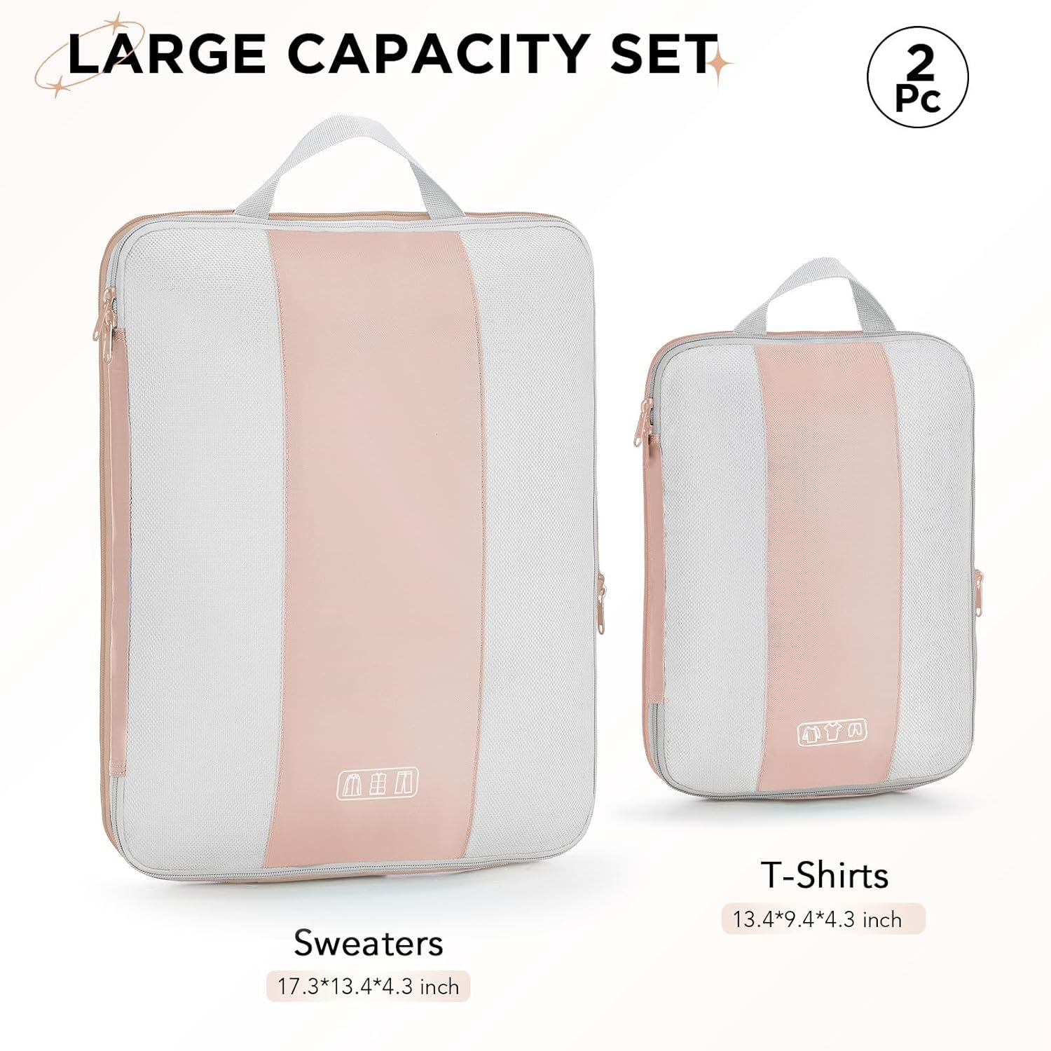 2 Set Compression Packing Cubes for Travel EssentialsCompressible Expandable Packing Cubes for SuitcaseOlarHike Luggage Organizer Bags for TravelHandy Helper for Organizing ClothesBeige.jpg