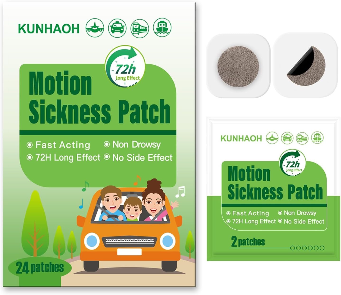 (2026 New) Motion Sickness Patches, Non Drowsy-100% Natural Motion Sickness Patch for Car Airplane Ship Altitude Sickness-Travel Essentials,for Adults and Kids Fast Acting & Long Last 72H(24 Count)