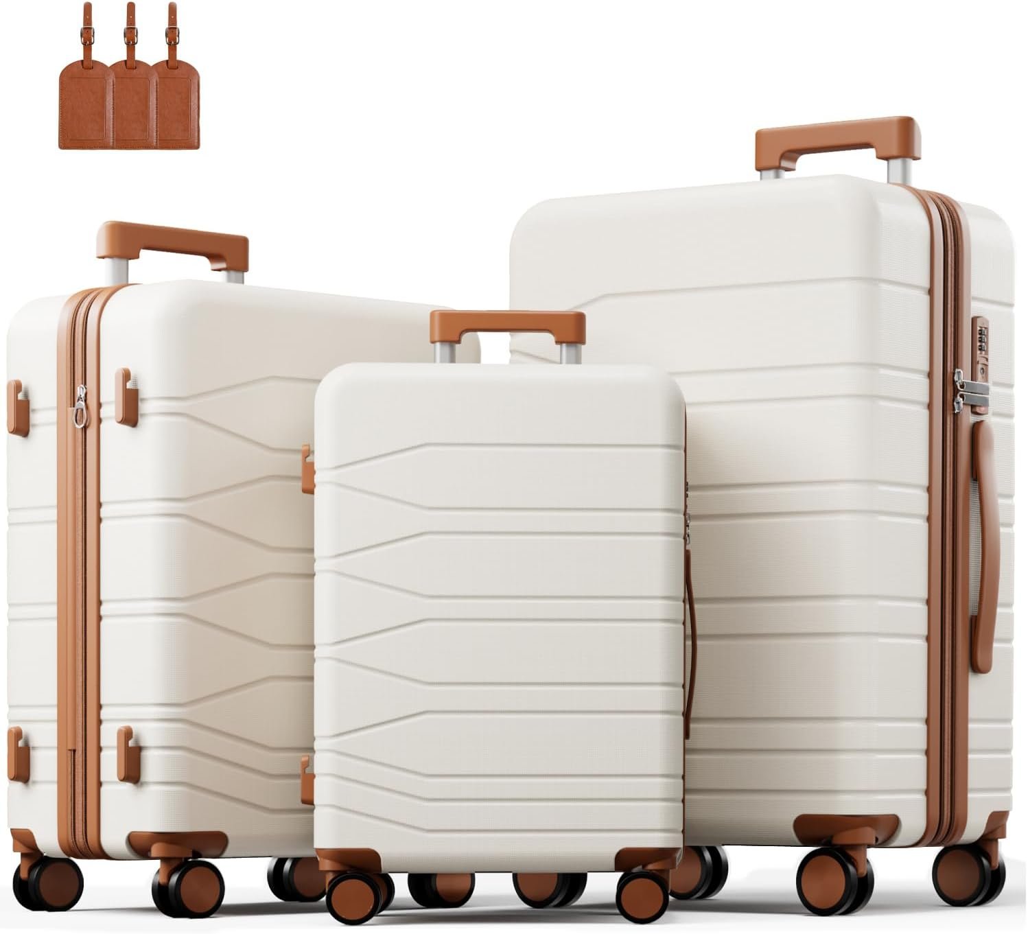 3 Piece Luggage Set, 20/24/28 Inch Expandable Luggage Sets with Spinner Wheels, ABS+PC Hardshell Suitcases, Suitcase Set with Double-Layer Explosion Zipper, TSA Lock & 3 Tags