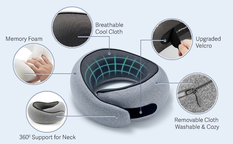 travel pillow for long flights breathable fabric neck pillow washable cover portable compact