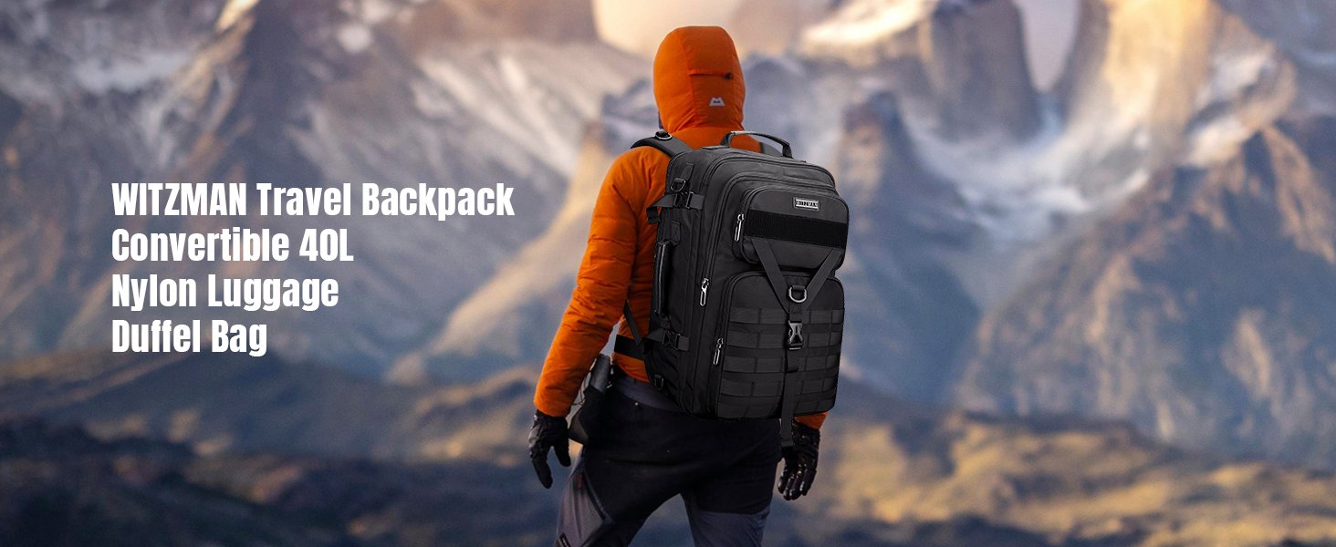 WITZMAN Carry On Travel Backpack for Men Women Large Convertible 45L Nylon Backpack