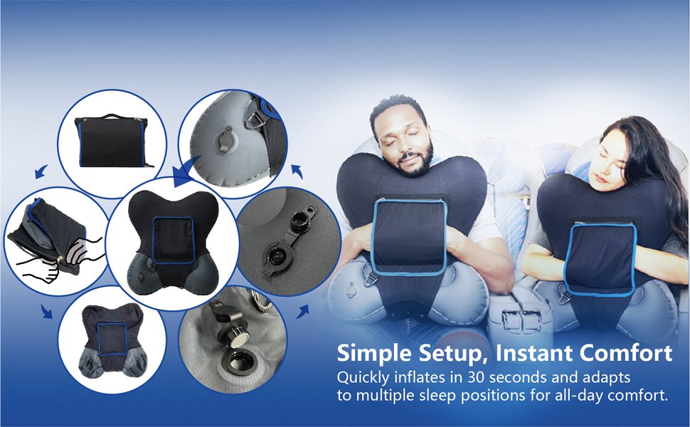 Quickly inflates in 30 seconds and adapts to multiple sleep positions for all-day comfort