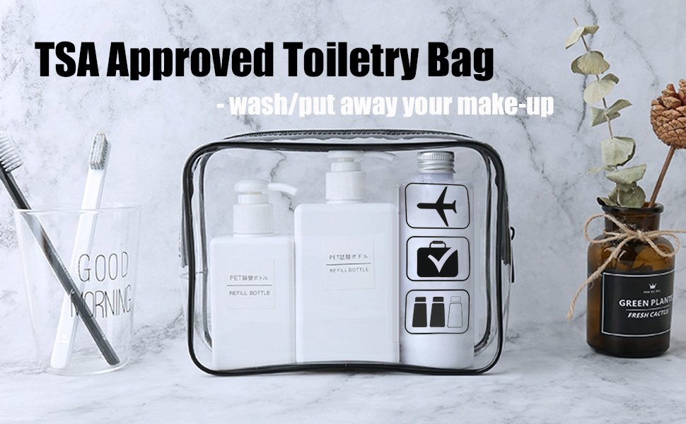 Clear Toiletry Bag, 3 Pack TSA Approved Toiletry Bag Quart Size Bag, Travel Makeup Cosmetic Bag