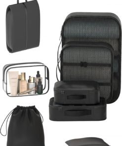 8 Set Packing Cubes for Travel with Clear Toiletry Bag, Durable Luggage Packing Organizers for Suitcase, Carry-On Accessories, TSA Approved See-Through Cubes, Space-Saving Storage Bags