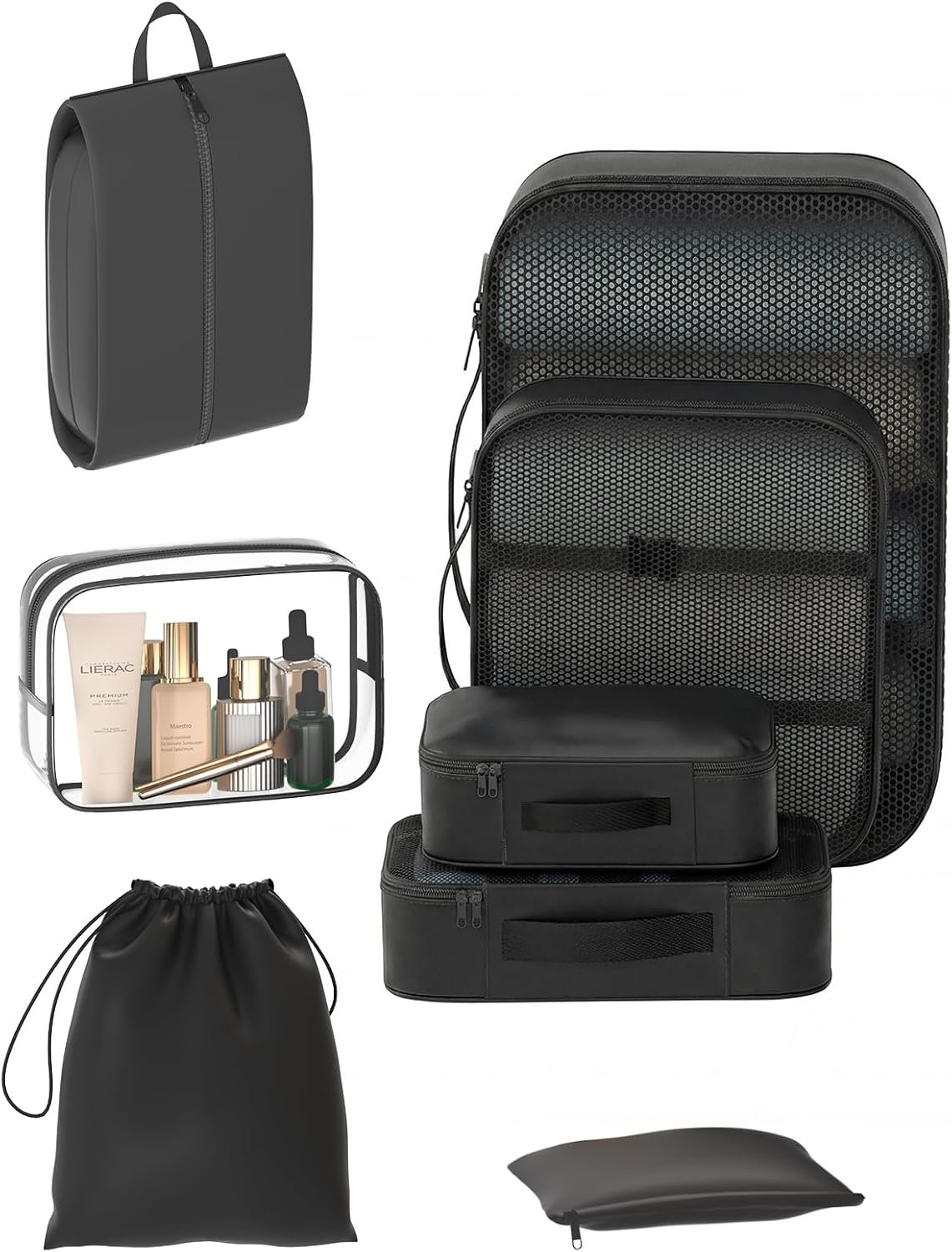 8 Set Packing Cubes for Travel with Clear Toiletry Bag, Durable Luggage Packing Organizers for Suitcase, Carry-On Accessories, TSA Approved See-Through Cubes, Space-Saving Storage Bags