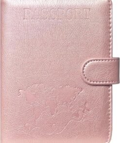 ACdream Passport Holder for Travel Essentials, Rfid Blocking Passport Wallet Cover Case for Travel Must Haves Accessories, Book Holders for Women/Men- Rose Gold