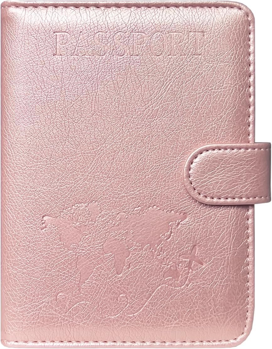 ACdream Passport Holder for Travel Essentials, Rfid Blocking Passport Wallet Cover Case for Travel Must Haves Accessories, Book Holders for Women/Men- Rose Gold