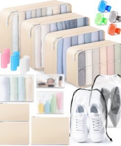 All-in-One 22 Pcs Packing Cubes for Travel Essentials –Includes Cubes,toothbrush covers，Silicone Bottle Cover,zipper bags, Matte Cosmetic Bag, Drawstring bag for Carry-On & Suitcase