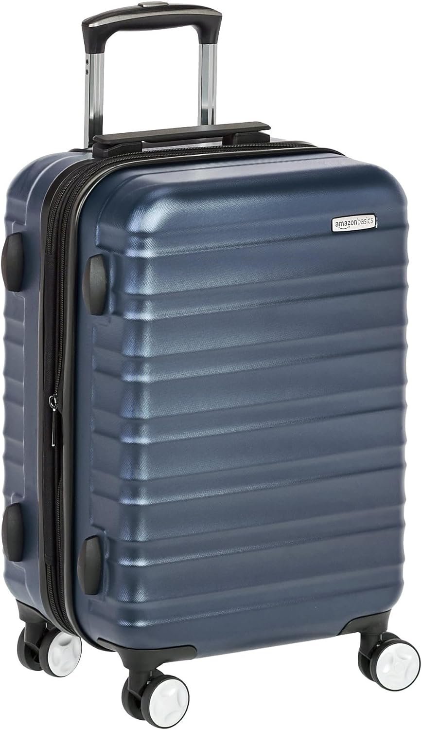 Amazon Basics 21" Hardside Carry-On Luggage with TSA Lock, Expandable, Organized Interior with Divider and Pockets, Spinner Wheels, Navy Blue