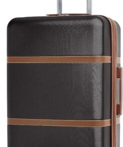 Amazon Basics 26-inch Hardside Checked Luggage With Leather Detailing, Expandable Spinner Suitcase With 8 Multi-directional Wheels, Scratch-Resistant Surface, Black
