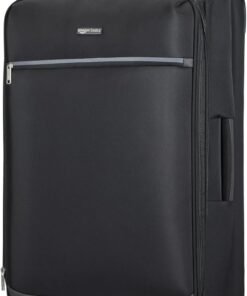 Amazon Basics 28" Large Checked Softside Expandable Suitcase with 360-Degree Multi-directional Spinner Wheels, Expandable Capacity, Zippered Pockets, Telescoping Handle, Black