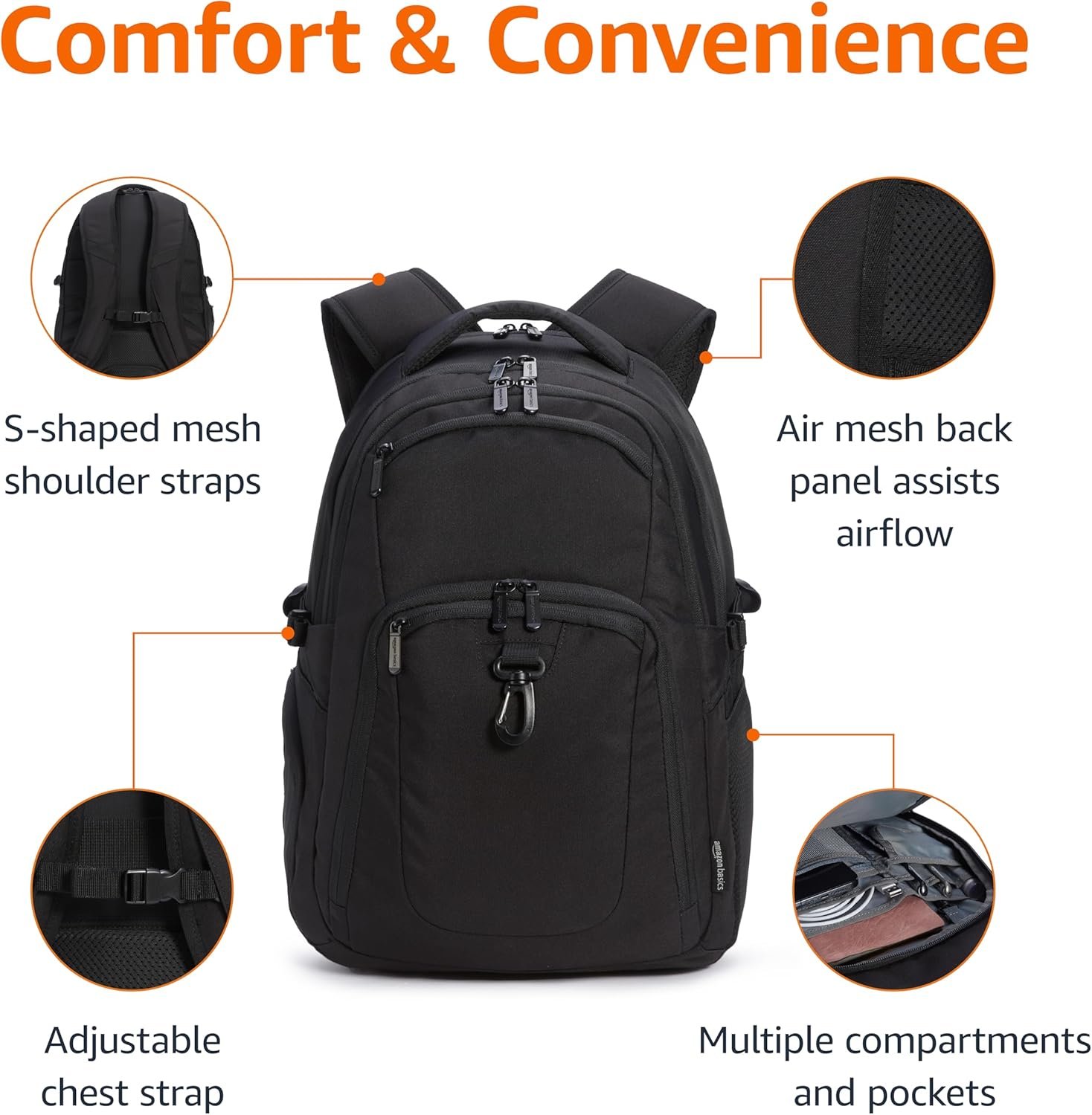 Amazon Basics Travel Laptop Backpack with Multiple Pockets and Compartments for 17 in 43.1 cm Laptop Water Resistant Spacious with Padded Shoulder Straps Black.jpg
