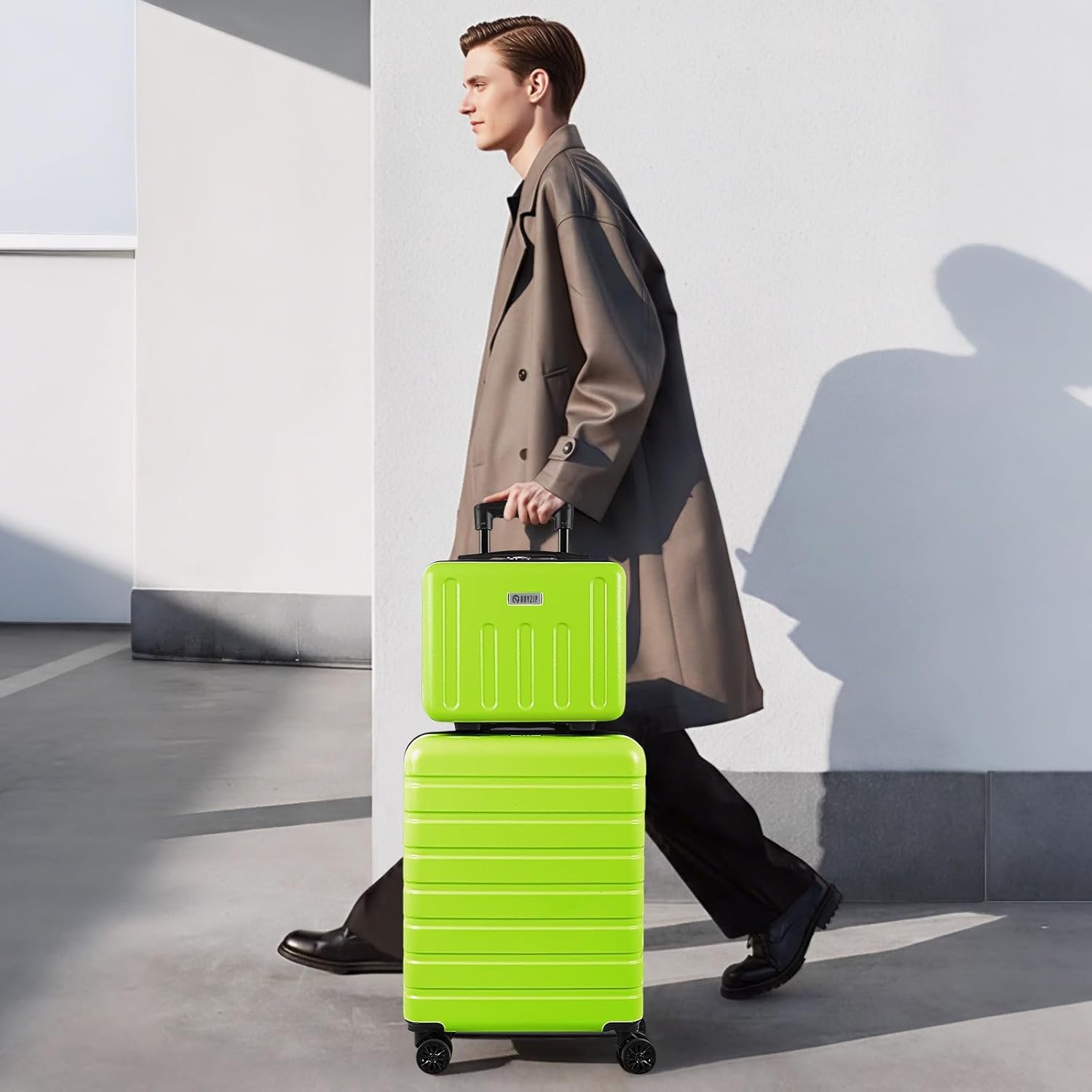 AnyZip Suitcase 20 Carry On Luggage 14 Mini Cosmetic Cases Luggage Sets Hardside PC ABS Lightweight USB Suitcase with Wheels TSA 2 Piece Set 1420 AppleGreen.jpg