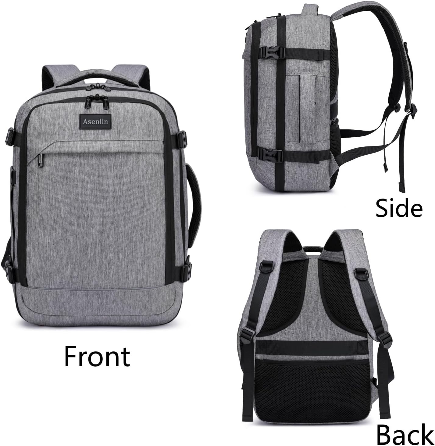Asenlin Travel Backpack for Women MenFlight Approved Carry On Luggage 30L Water Resistant Business Mochila Work Laptop Backpacks Fits TSA 15.6 Inch Computer College Weekender Outdoor Hiking Grey.jpg
