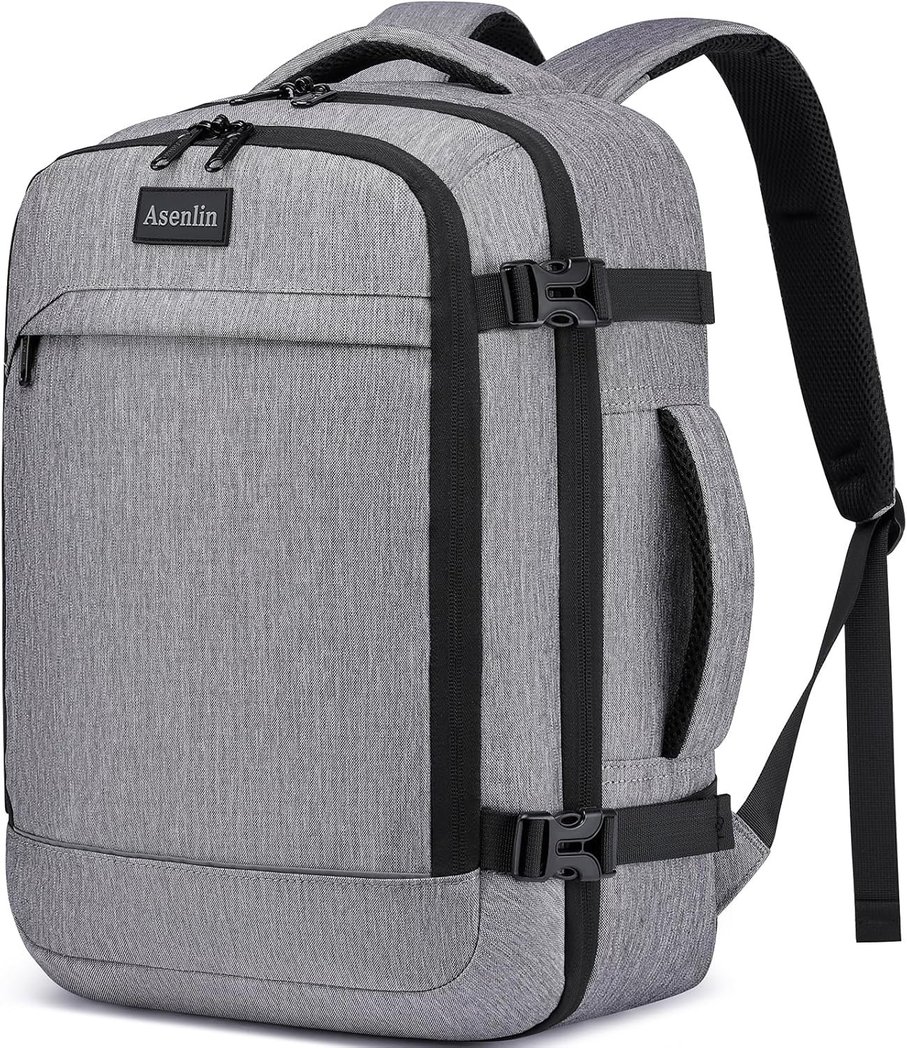 Asenlin Travel Backpack for Women Men,Flight Approved Carry On Luggage 30L Water Resistant Business Mochila Work Laptop Backpacks Fits TSA 15.6 Inch Computer College Weekender Outdoor Hiking-Grey
