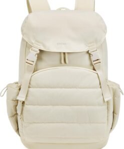 BAGSMART College Laptop Backpack, Large Opening Travel Backpack for Women, Outdoor Backpack for 15.6 Inch Laptop, Beige