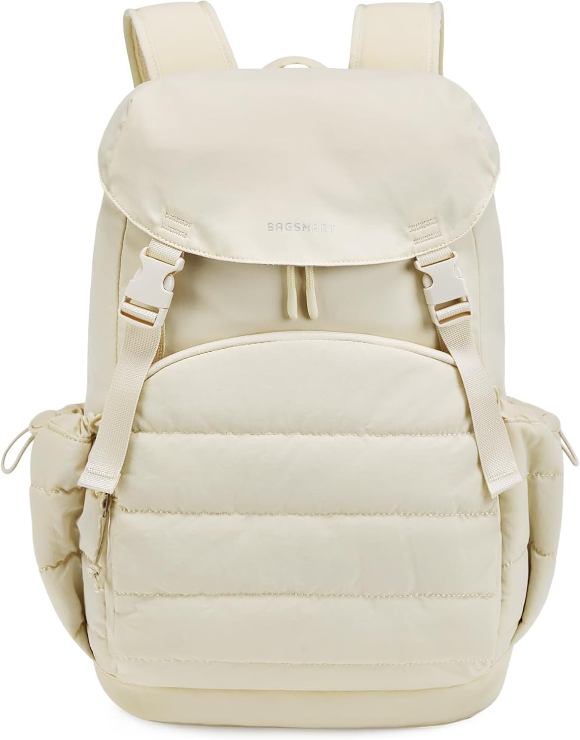 BAGSMART College Laptop Backpack, Large Opening Travel Backpack for Women, Outdoor Backpack for 15.6 Inch Laptop, Beige