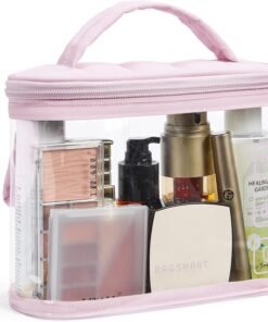 BAGSMART TSA Approved Toiletry Bag, Clear Makeup Cosmetic Bag Organizer, Quart Size Travel Bag for Toiletries, Carry-on Travel Accessories Essentials, 1 Pack-Pink