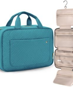 BAGSMART Toiletry Bag Travel Bag with Hanging Hook, Water-resistant Makeup Cosmetic Bag Travel Organizer for Accessories, Shampoo, Full Sized Container, Toiletries，Large-Teal