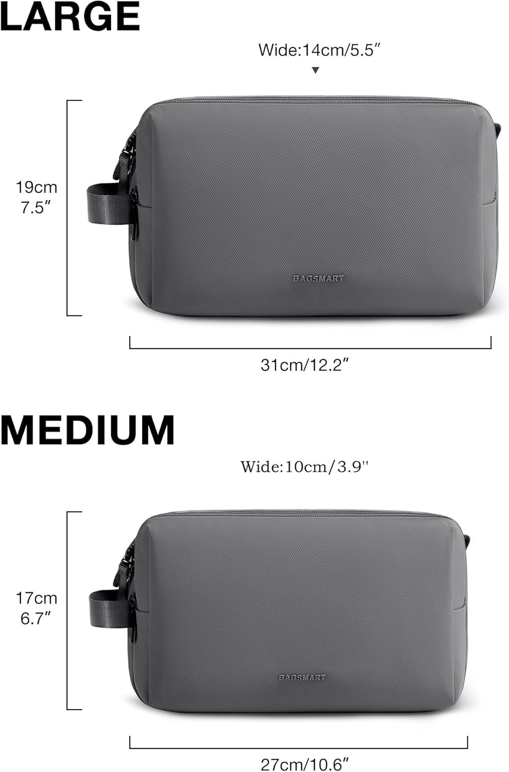 BAGSMART Toiletry Bag for Men Travel Toiletry Organizer Dopp Kit Water resistant Shaving Bag for Toiletries Accessories Door Room EssentialsGrey large.jpg